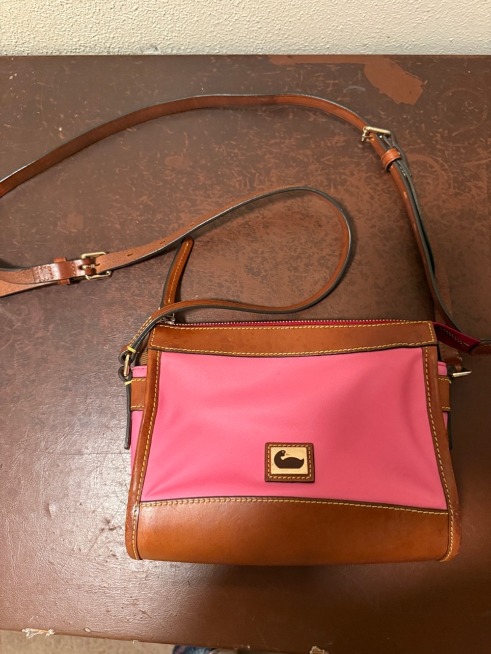 Dooney & Bourke Pink and Tan Leather-Trim Crossbody